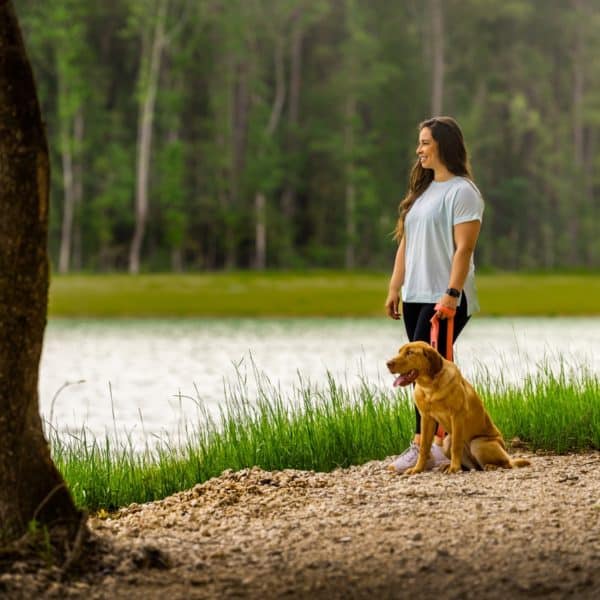 Walking the dog along Mirror Lake